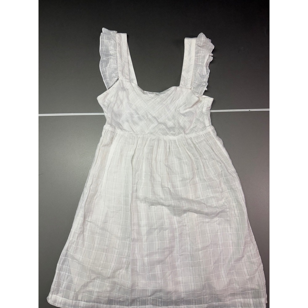 Vineyard Vines White Plaid Ruffle Strap Cotton Gauze Mini Dress Medium